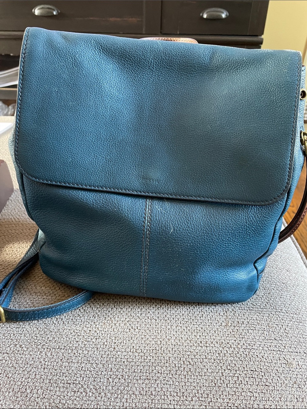 Fossil Blue Leather Claire Backpack